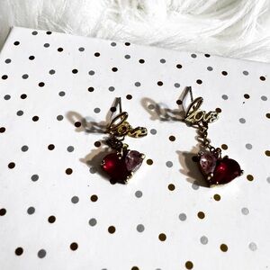 Gold and Red Heart Earrings